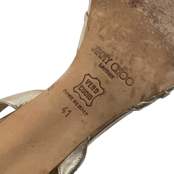 Jimmy Choo Gold Leather Open Toe Slingback Pump Size 41 EUC - Picture 10 of 12
